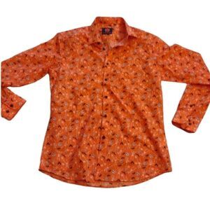 NWOT Simon Banks Halloween buttondown longsleeve shirt orange skeleton M